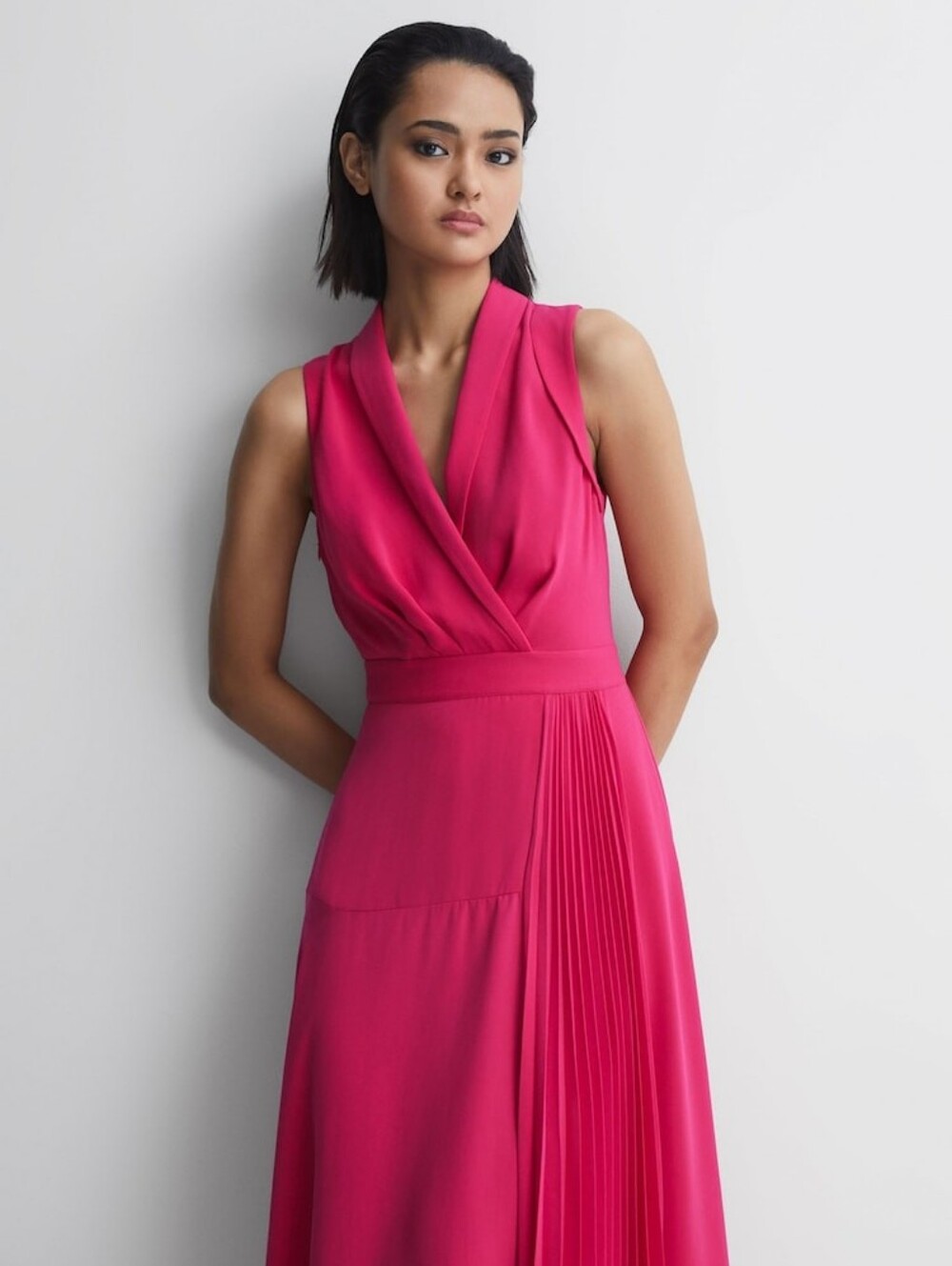 NWT REISS | $385 Claire Pleated Midi Dress - Picture 2 of 5
